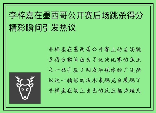 李梓嘉在墨西哥公开赛后场跳杀得分精彩瞬间引发热议